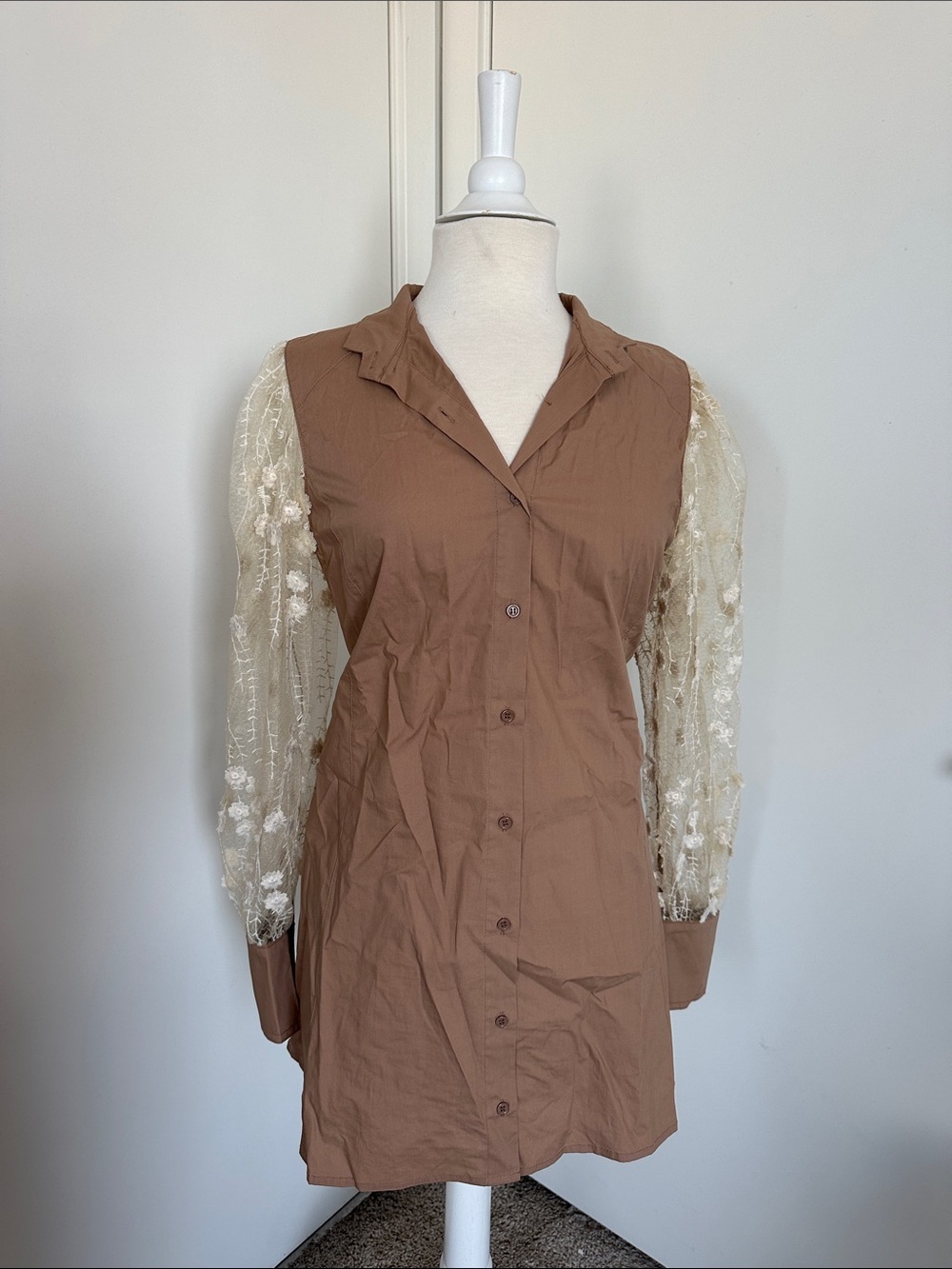 TOV Los Angeles Lace Sleeve Brown Dress